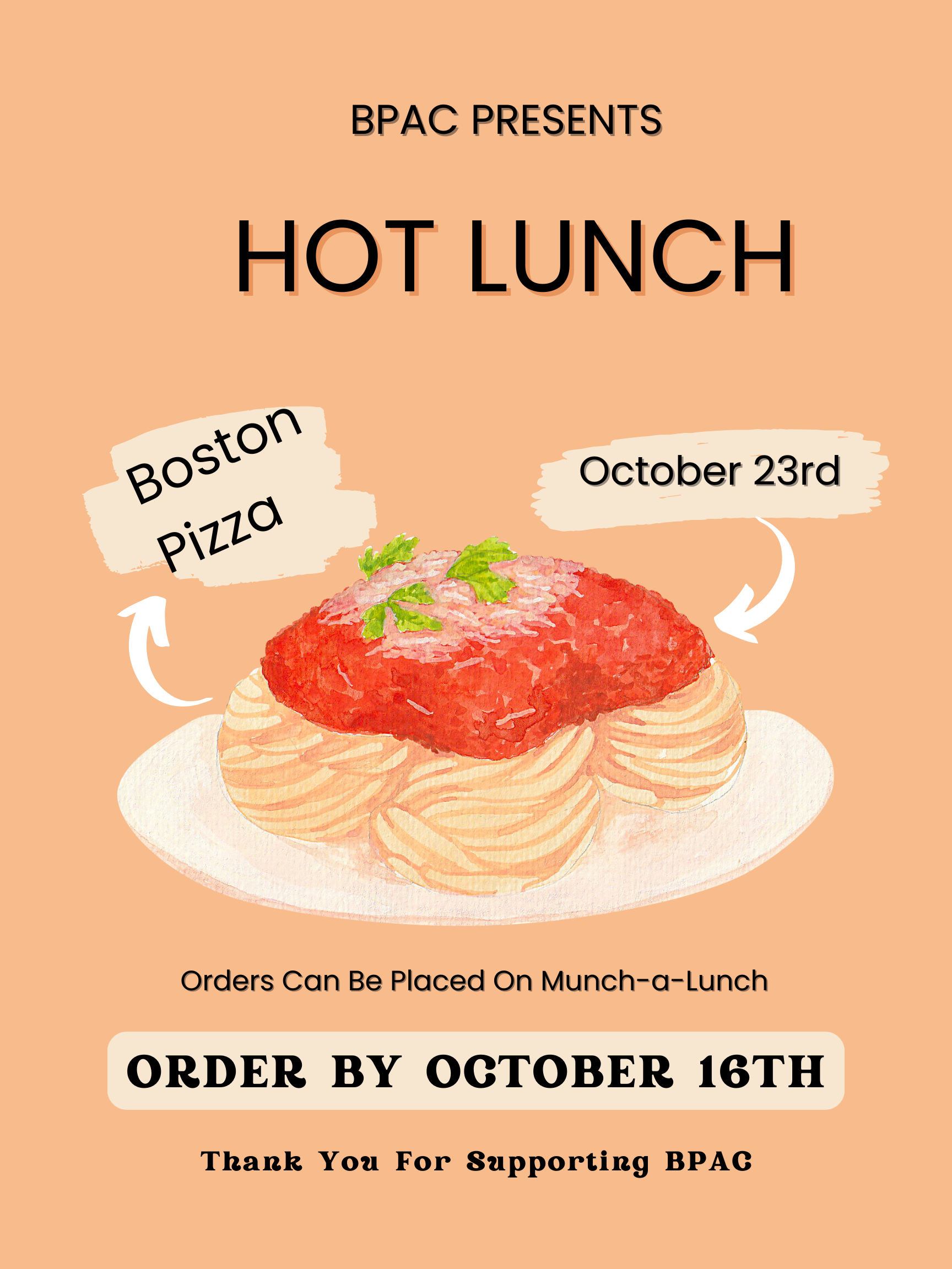 Hot Lunch Oct 23 - order by Oct 16